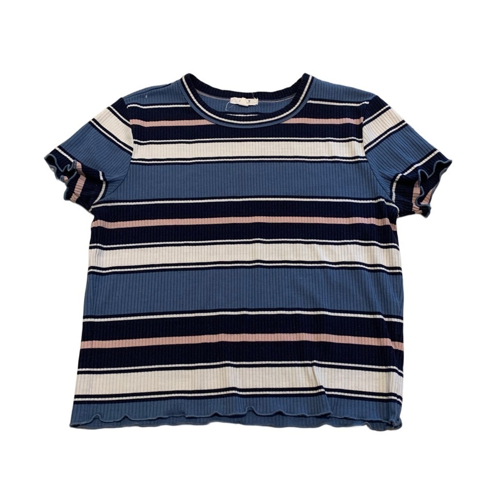⚡️Ardene Ribbed Striped T-Shirt - Blue, Pink & White - Size M